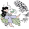 Illustration with a person sitting on a green leaf with a cup in his hand on a white background with black flowers. | © SONNENTOR